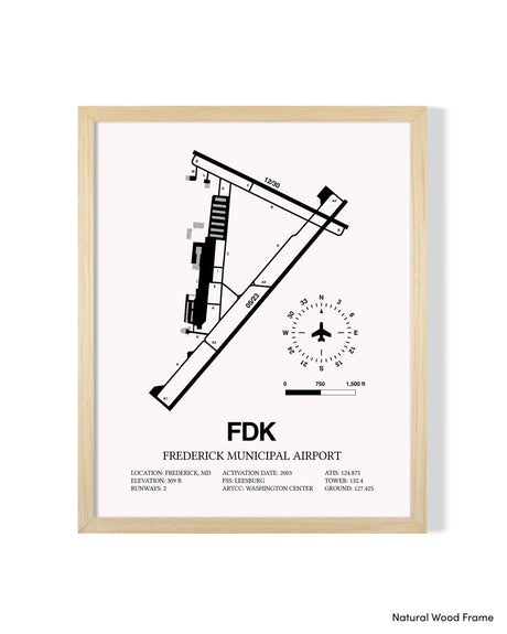 Detailed Airport Map of Frederick Municipal Airport (FDK) in White with a Natural Frame