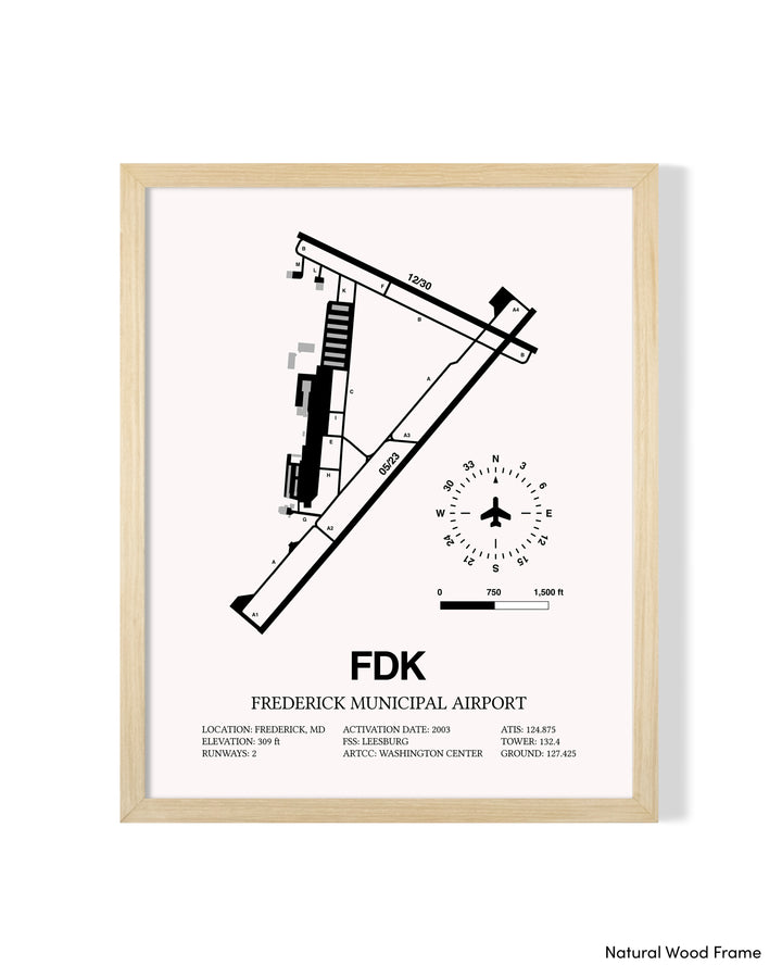 Detailed Airport Map of Frederick Municipal Airport (FDK) in White with a Natural Frame