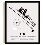 Framed Detailed Airport Map of Atlanta Regional Airport-Falcon Field (FFC) in White with a Black Frame