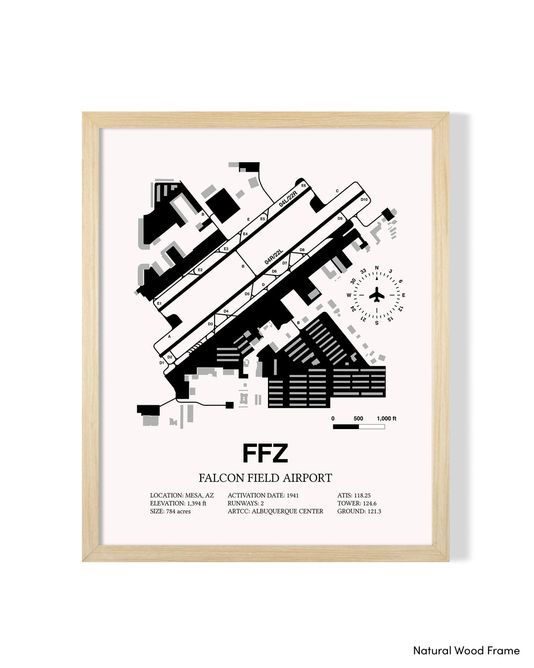 Detailed Airport Map of Falcon Field (FFZ) in White with a Natural Frame