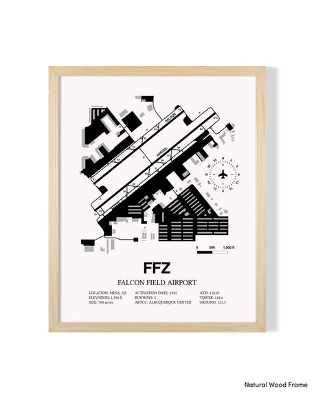 Detailed Airport Map of Falcon Field (FFZ) in White with a Natural Frame
