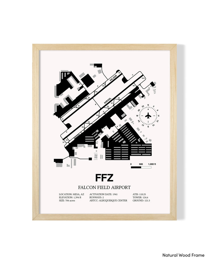 Detailed Airport Map of Falcon Field (FFZ) in White with a Natural Frame