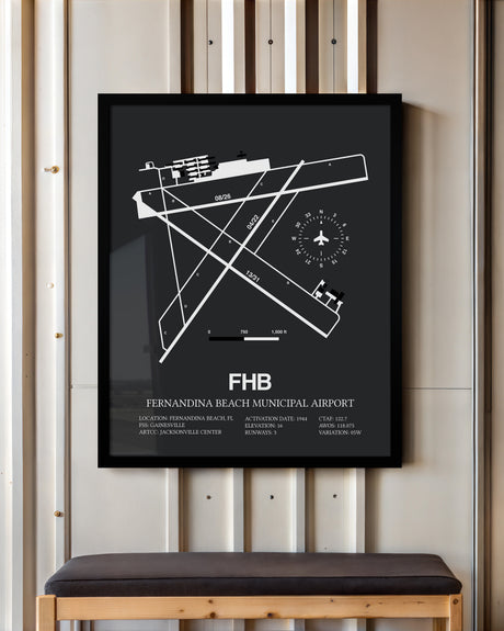 Framed Detailed Airport Map of Fernandina Beach Municipal Airport (FHB) in Gray with a Black Frame