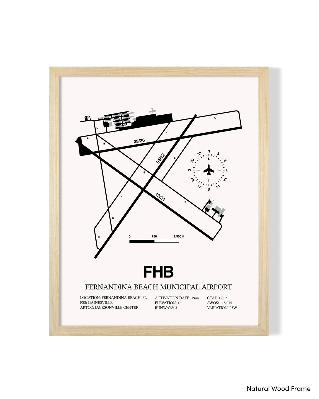 Detailed Airport Map of Fernandina Beach Municipal Airport (FHB) in White with a Natural Frame