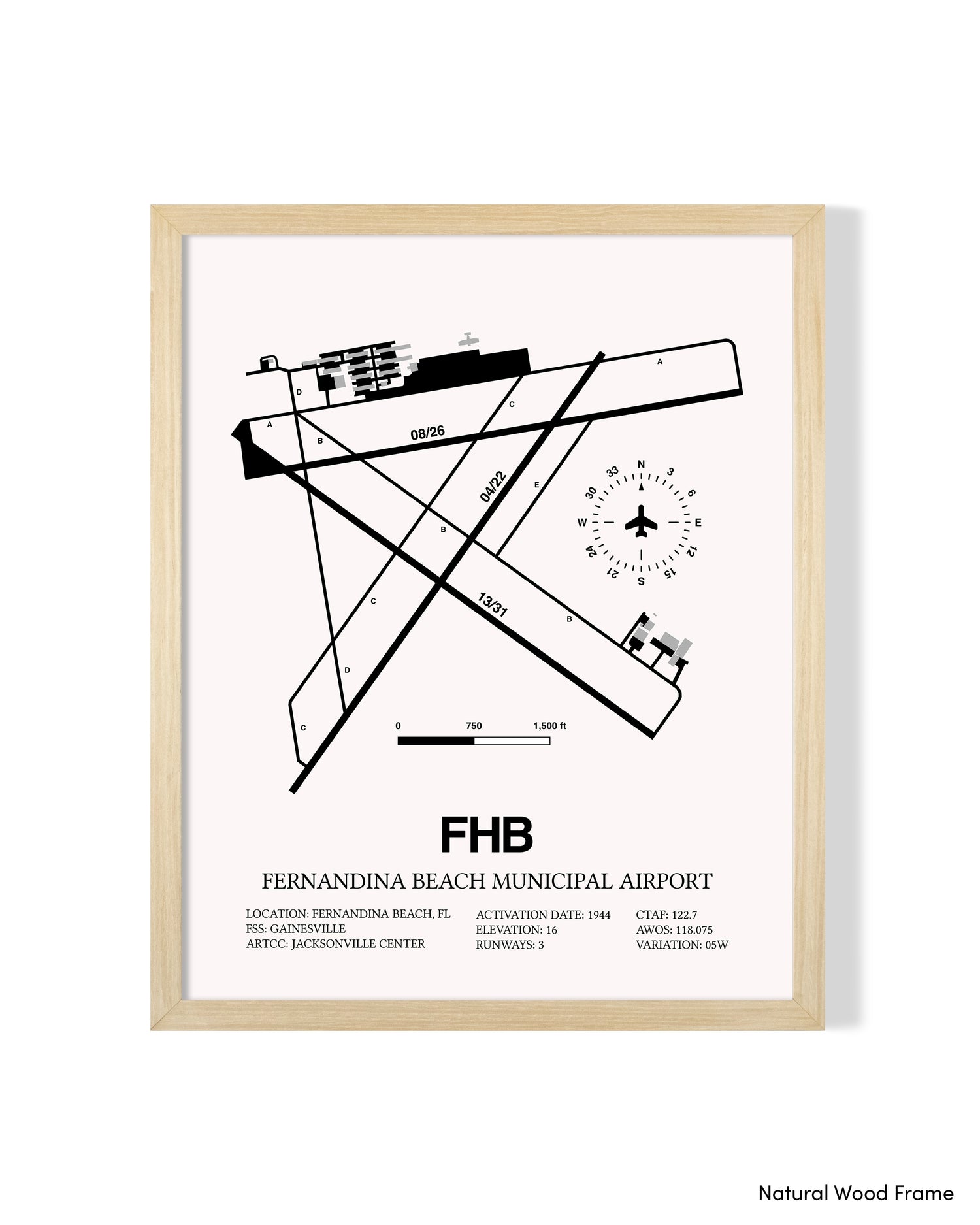 Detailed Airport Map of Fernandina Beach Municipal Airport (FHB) in White with a Natural Frame