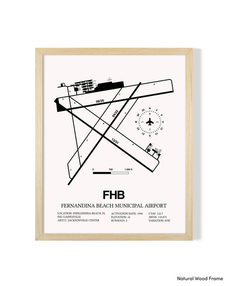 Detailed Airport Map of Fernandina Beach Municipal Airport (FHB) in White with a Natural Frame