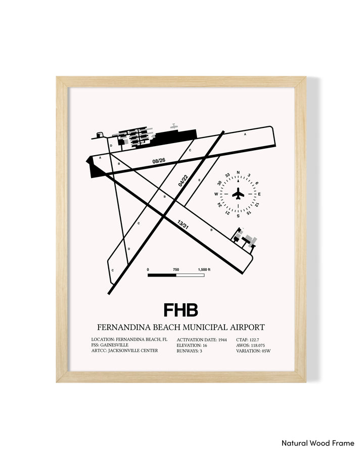 Detailed Airport Map of Fernandina Beach Municipal Airport (FHB) in White with a Natural Frame
