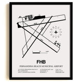 Framed Detailed Airport Map of Fernandina Beach Municipal Airport (FHB) in White with a Black Frame