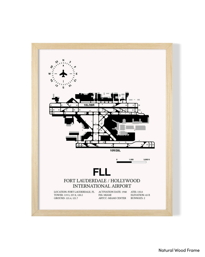 Detailed Airport Map of Fort Lauderdale/Hollywood International Airport (FLL) in White with a Natural Frame