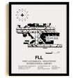 Framed Detailed Airport Map of Fort Lauderdale/Hollywood International Airport (FLL) in White with a Black Frame