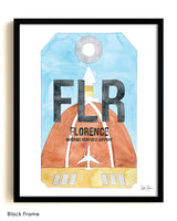 Framed Watercolor Print of Amerigo Vespucci Airport (FLR) with a Black Frame