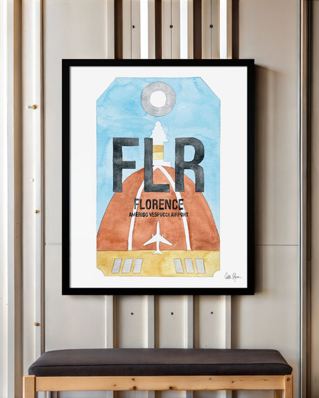 Framed Watercolor Print of Amerigo Vespucci Airport (FLR) with a Black Frame