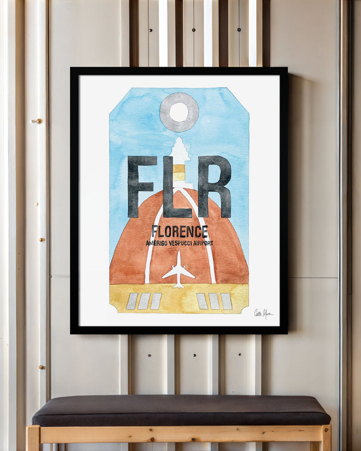 Framed Watercolor Print of Amerigo Vespucci Airport (FLR) with a Black Frame