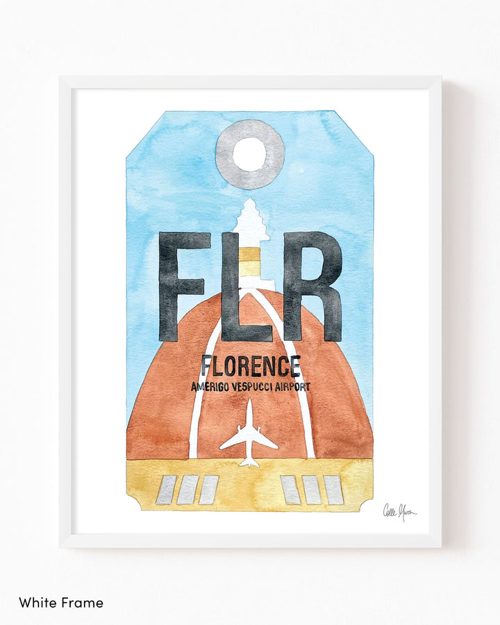 Framed Watercolor Print of Amerigo Vespucci Airport (FLR) with a White Frame