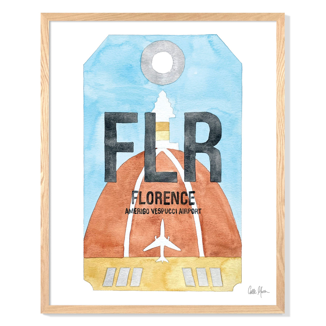 Framed Watercolor Print of Amerigo Vespucci Airport (FLR) with an Oak Frame