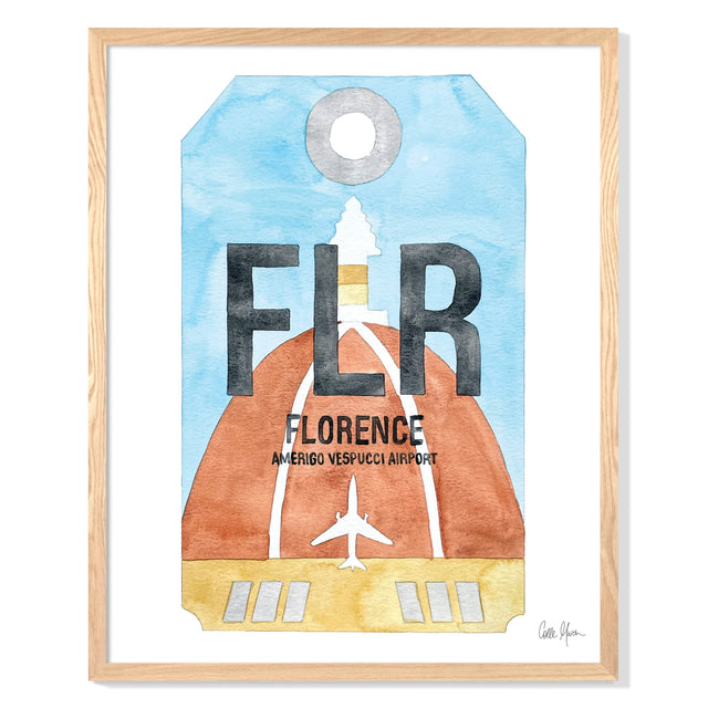 Framed Watercolor Print of Amerigo Vespucci Airport (FLR) with an Oak Frame