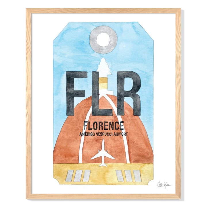 Framed Watercolor Print of Amerigo Vespucci Airport (FLR) with an Oak Frame