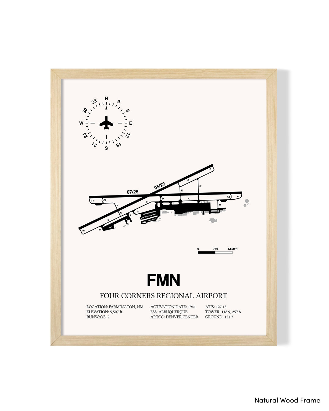 Detailed Airport Map of Four Corners Regional Airport (FMN) in White with a Natural Frame