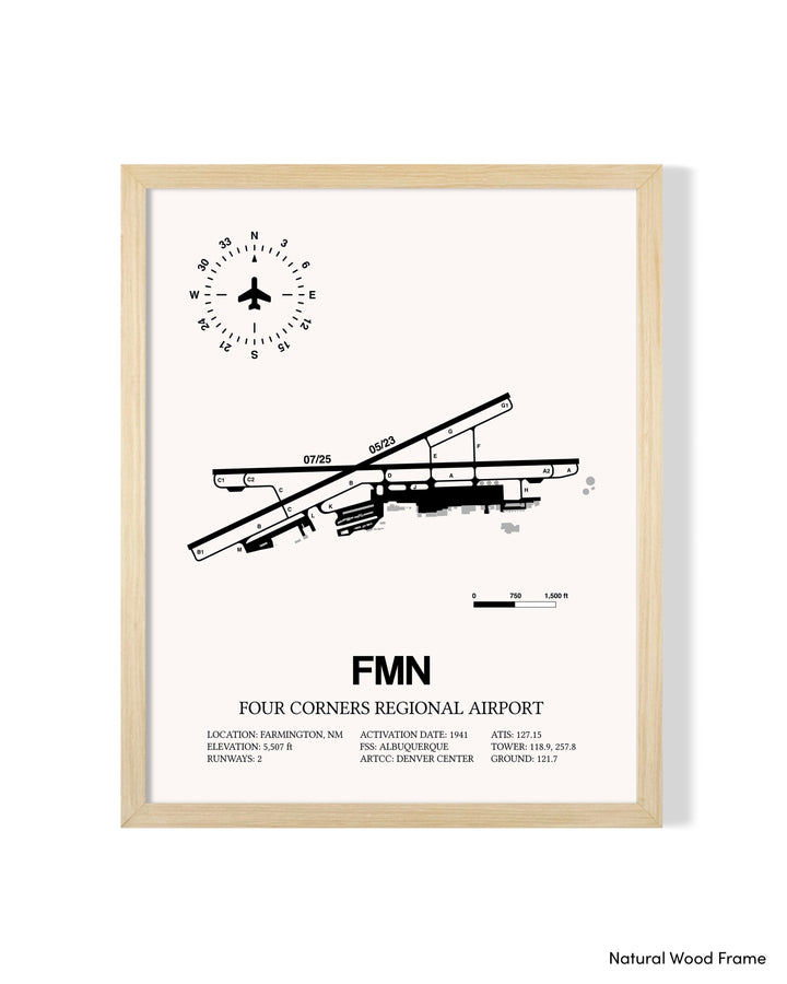 Detailed Airport Map of Four Corners Regional Airport (FMN) in White with a Natural Frame