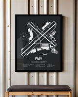 Framed Detailed Airport Map of Page Field (FMY) in Gray with a Black Frame