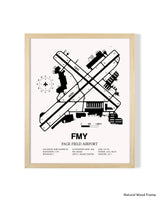 Detailed Airport Map of Page Field (FMY) in White with a Natural Frame
