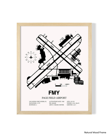 Detailed Airport Map of Page Field (FMY) in White with a Natural Frame