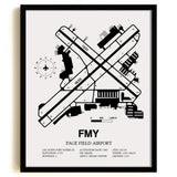 Framed Detailed Airport Map of Page Field (FMY) in White with a Black Frame