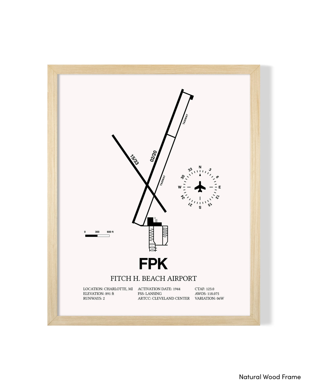 Detailed Airport Map of Fitch H Beach Airport (FPK) in White with a Natural Frame