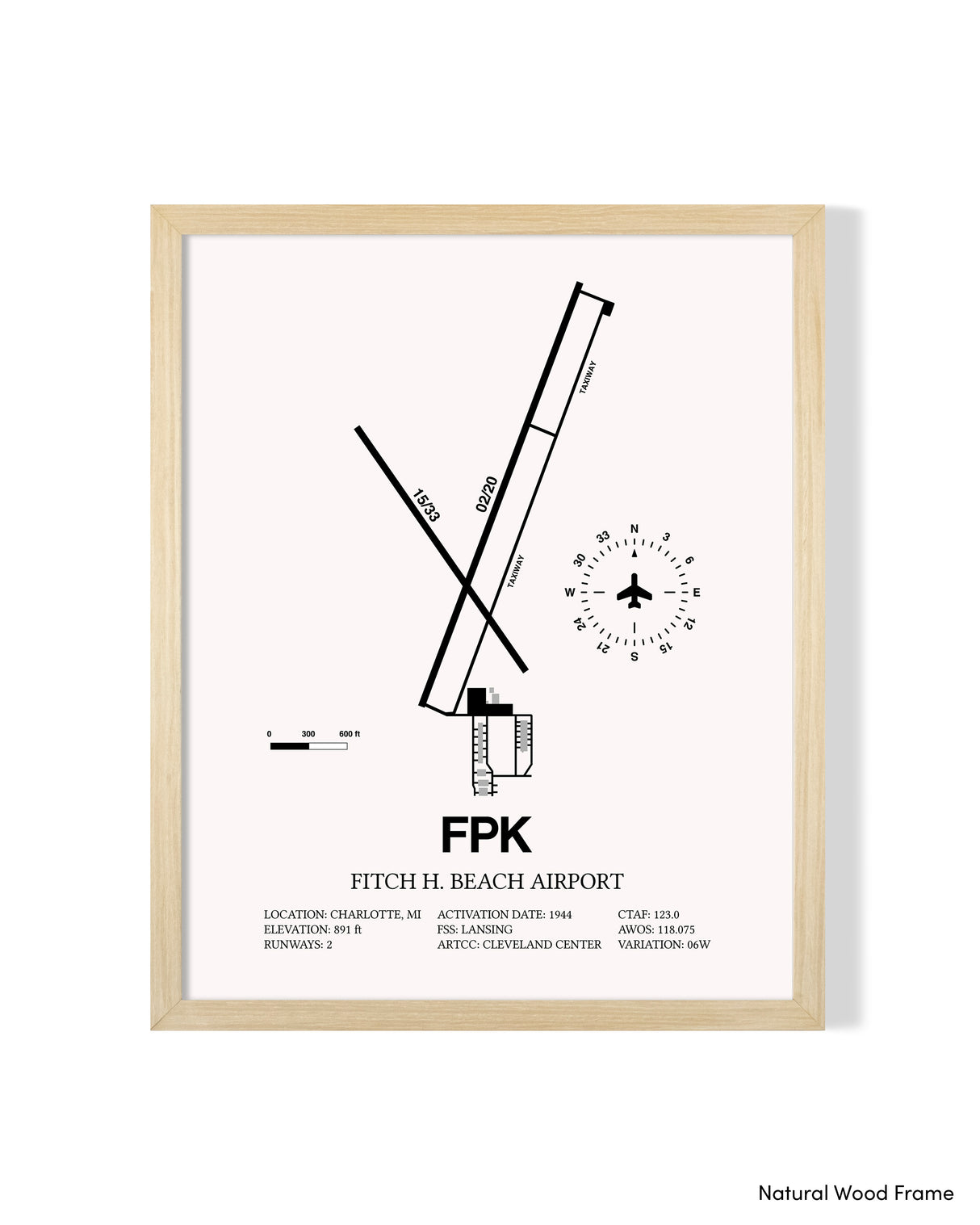 Detailed Airport Map of Fitch H Beach Airport (FPK) in White with a Natural Frame