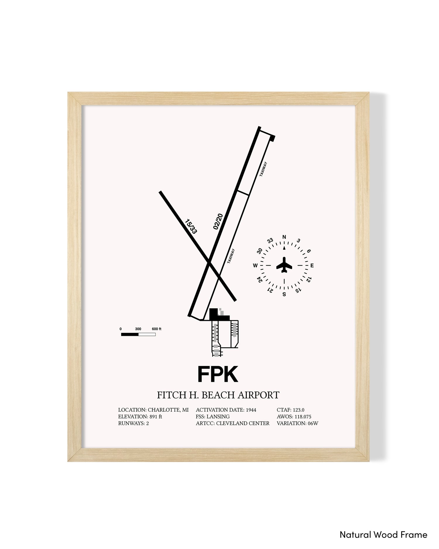 Detailed Airport Map of Fitch H Beach Airport (FPK) in White with a Natural Frame