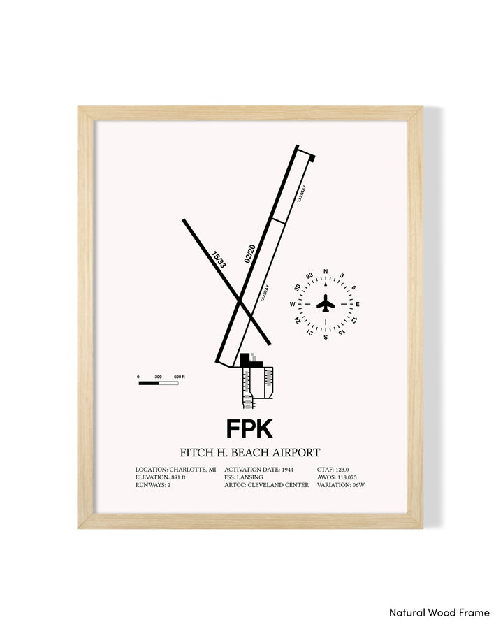 Detailed Airport Map of Fitch H Beach Airport (FPK) in White with a Natural Frame