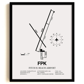 Framed Detailed Airport Map of Fitch H Beach Airport (FPK) in White with a Black Frame