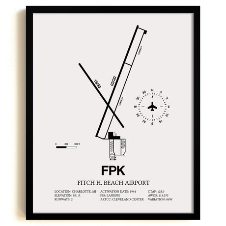 Framed Detailed Airport Map of Fitch H Beach Airport (FPK) in White with a Black Frame