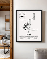 Framed Detailed Airport Map of Treasure Coast International Airport (FPR) in White with a Black Frame