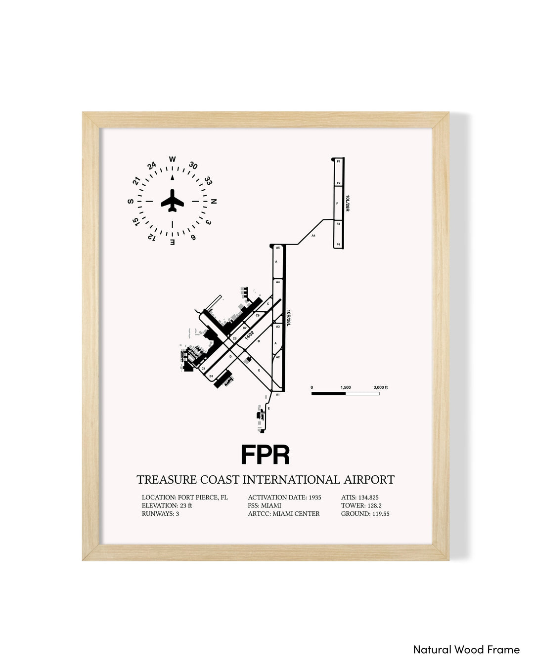Detailed Airport Map of Treasure Coast International Airport (FPR) in White with a Natural Frame