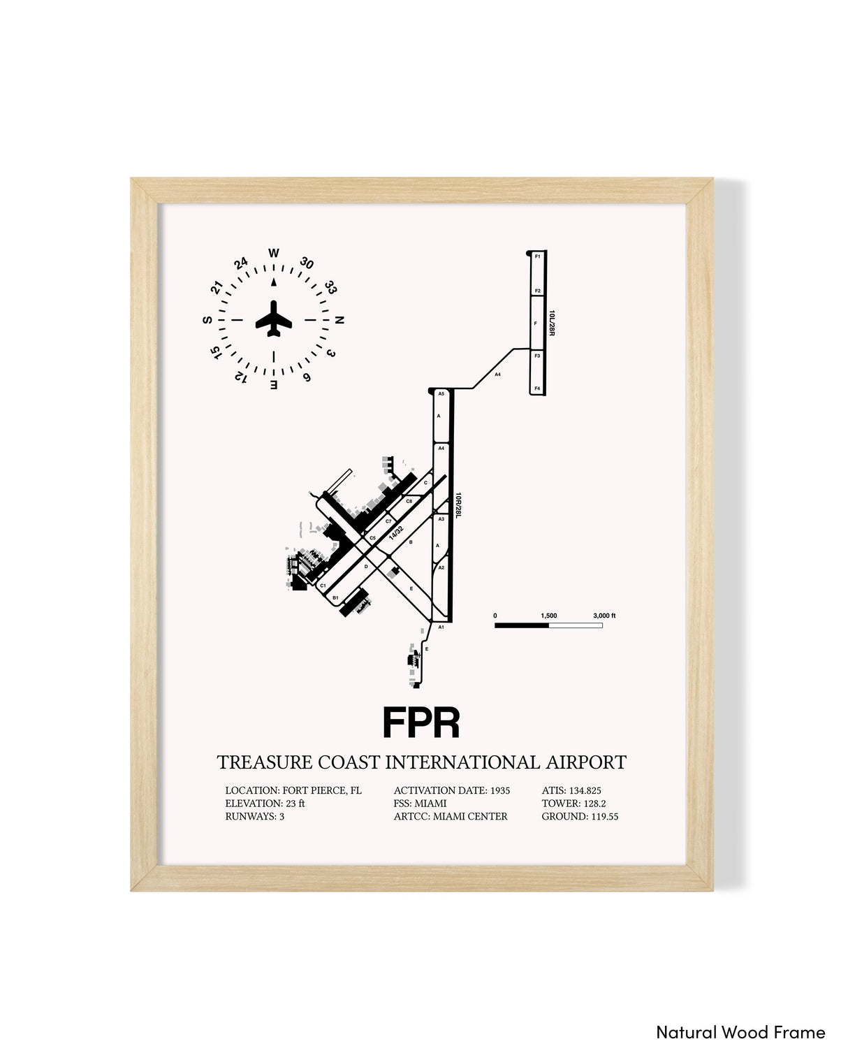 Detailed Airport Map of Treasure Coast International Airport (FPR) in White with a Natural Frame