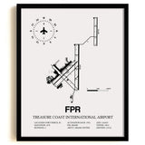 Framed Detailed Airport Map of Treasure Coast International Airport (FPR) in White with a Black Frame