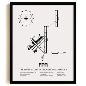 Framed Detailed Airport Map of Treasure Coast International Airport (FPR) in White with a Black Frame