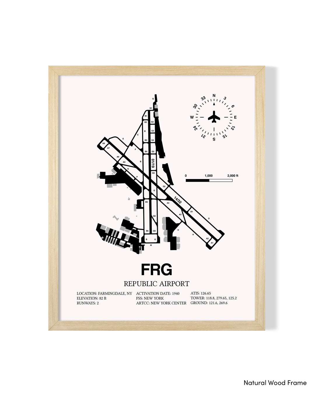 Detailed Airport Map of Republic Airport (FRG) in White with a Natural Frame