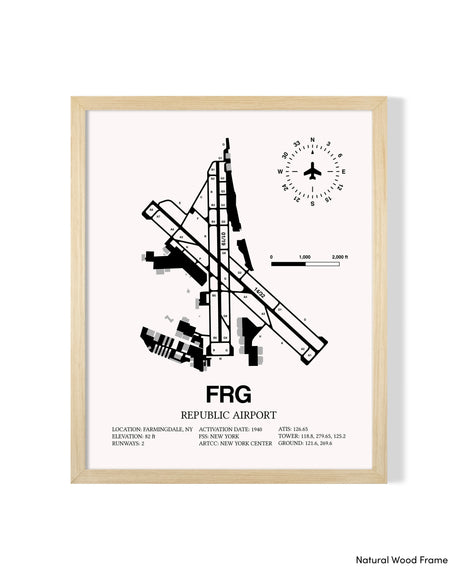 Detailed Airport Map of Republic Airport (FRG) in White with a Natural Frame