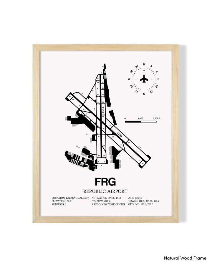 Detailed Airport Map of Republic Airport (FRG) in White with a Natural Frame