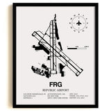Framed Detailed Airport Map of Republic Airport (FRG) in White with a Black Frame