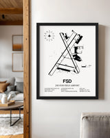 Framed Detailed Airport Map of Joe Foss Field Airport (FSD) in White with a Black Frame