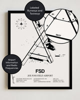 Framed Detailed Airport Map of Joe Foss Field Airport (FSD) in White with a Black Frame