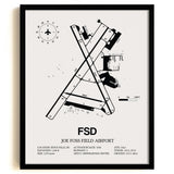 Framed Detailed Airport Map of Joe Foss Field Airport (FSD) in White with a Black Frame