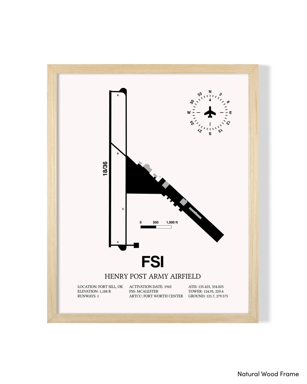 Detailed Airport Map of Henry Post Army Air Field (FSI) in White with a Natural Frame