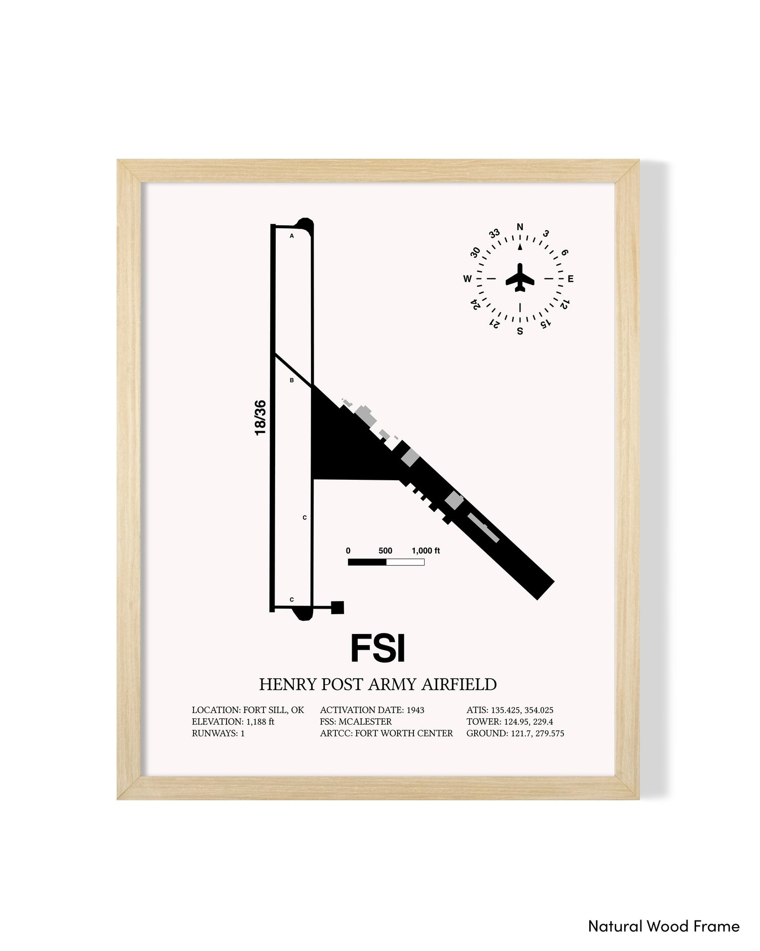Detailed Airport Map of Henry Post Army Air Field (FSI) in White with a Natural Frame