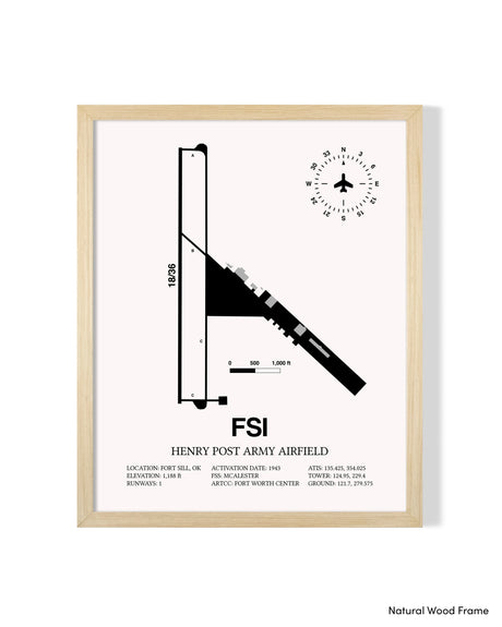Detailed Airport Map of Henry Post Army Air Field (FSI) in White with a Natural Frame