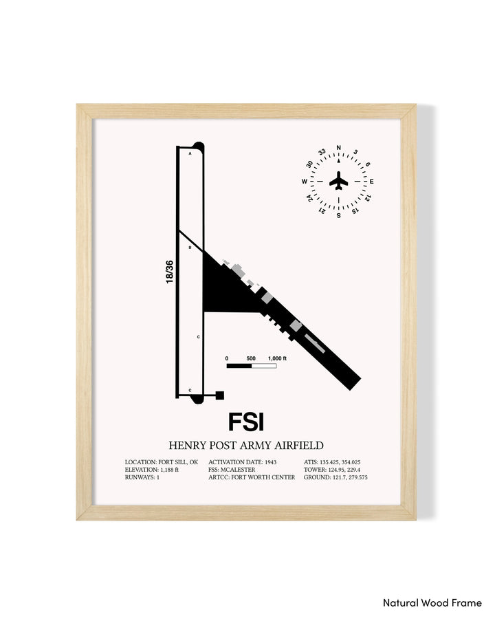 Detailed Airport Map of Henry Post Army Air Field (FSI) in White with a Natural Frame
