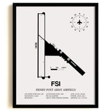 Framed Detailed Airport Map of Henry Post Army Air Field (FSI) in White with a Black Frame